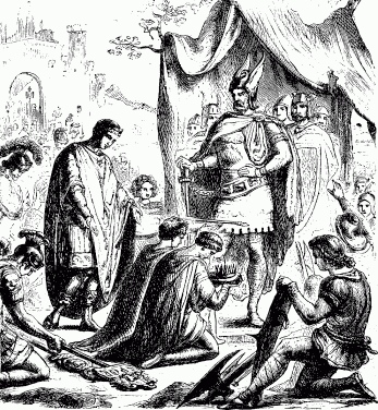 オドアケルに帝冠を渡すロムルス・アウグストゥルス